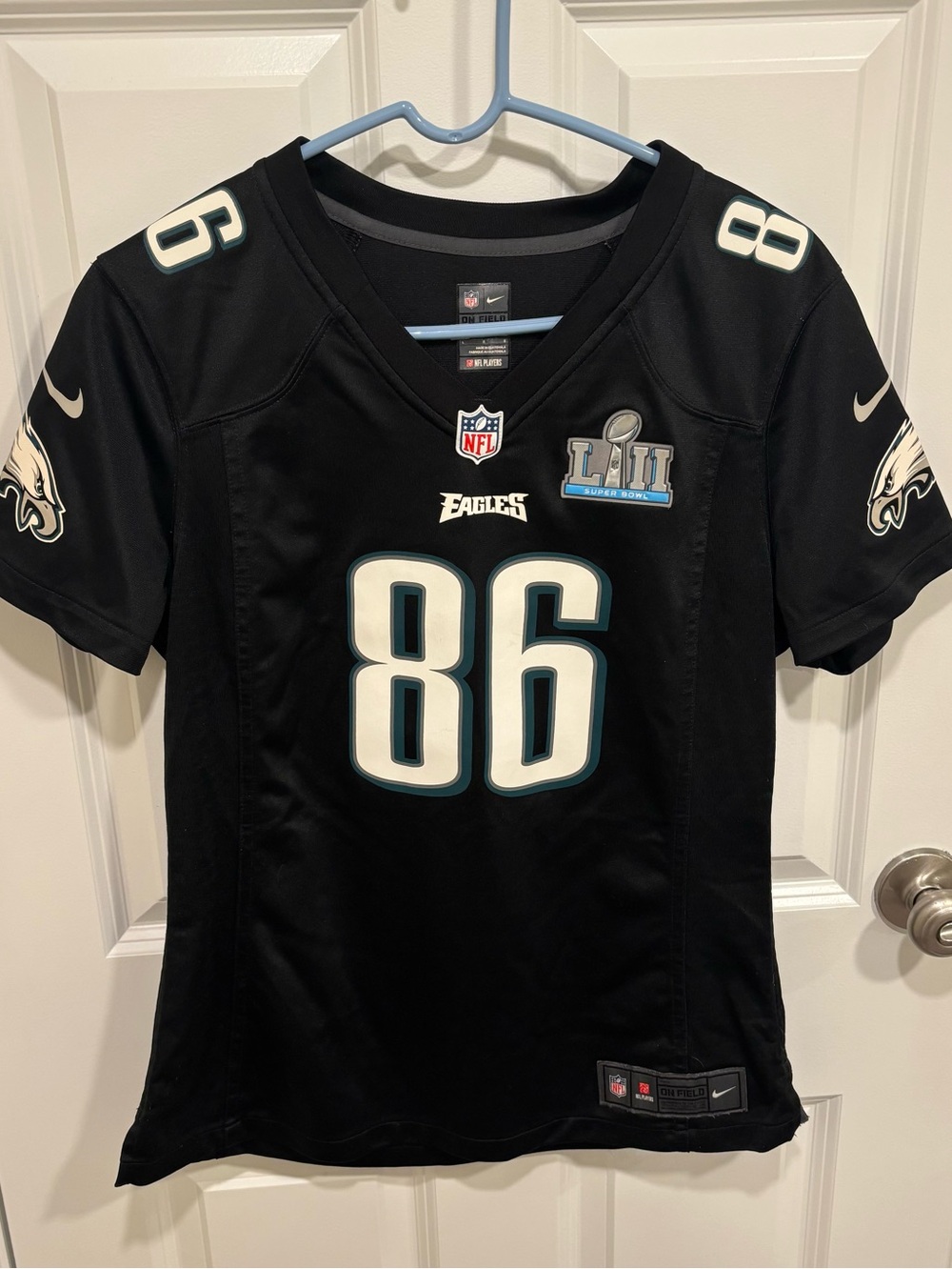 Women’s #86 Zach Ertz Philadelphia Eagles Black Super Bowl 52 Jersey Large Nike